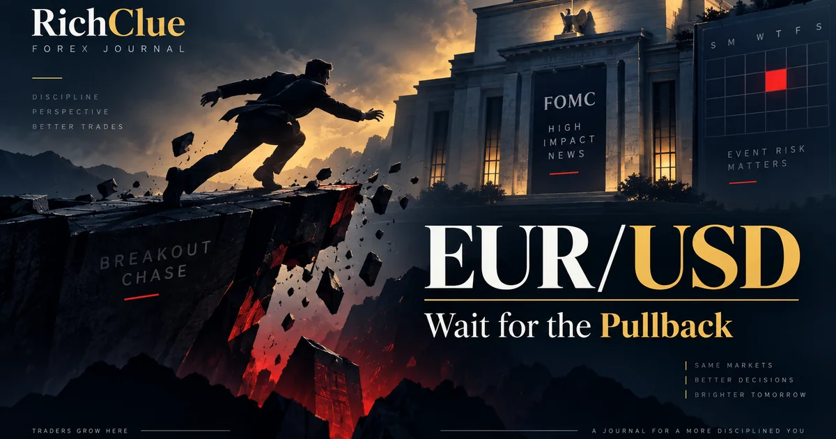 EUR/USD trade journal editorial cover about a breakout chase before fomc; illustration, not a chart