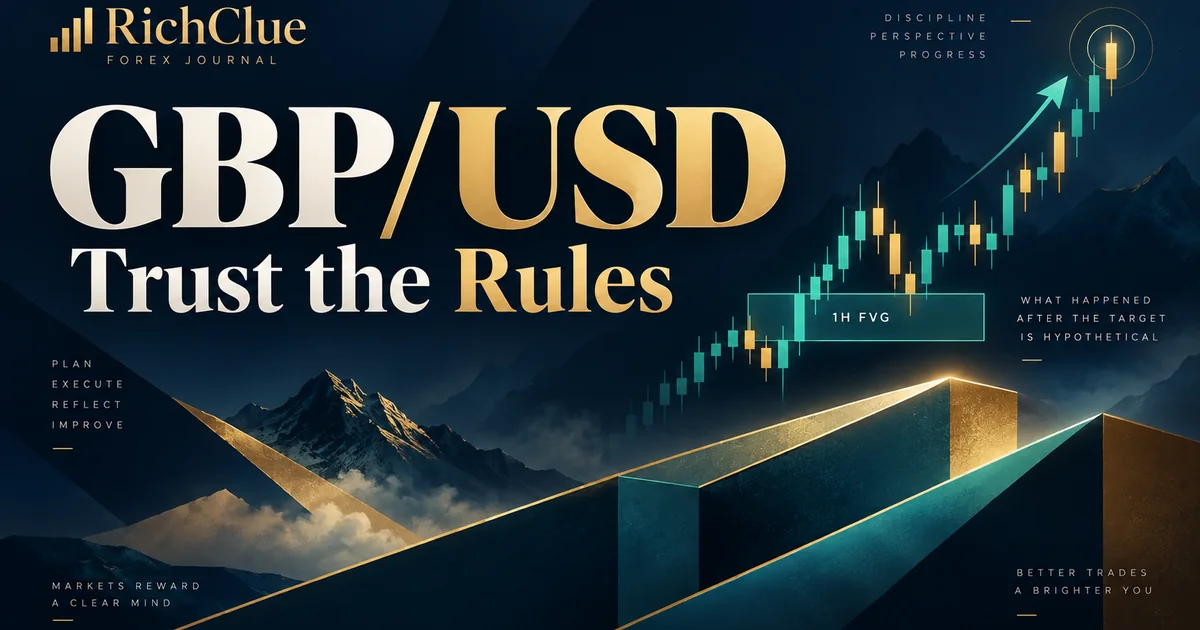 GBP/USD trade journal editorial cover about trusting a 1h fvg retest; illustration, not a chart