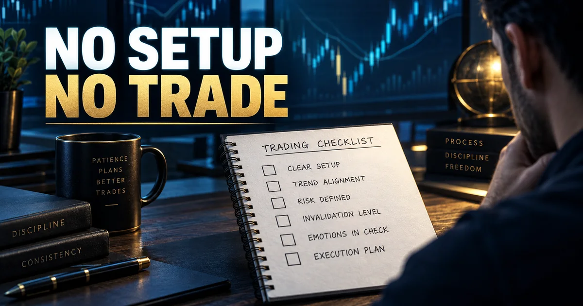 NDX100 trade journal editorial cover about not entering when no setup is present
