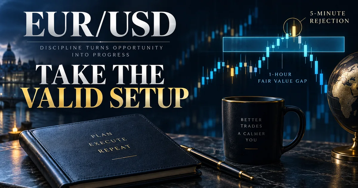 EURUSD trade journal editorial cover about taking a valid setup without fear while keeping hindsight separate